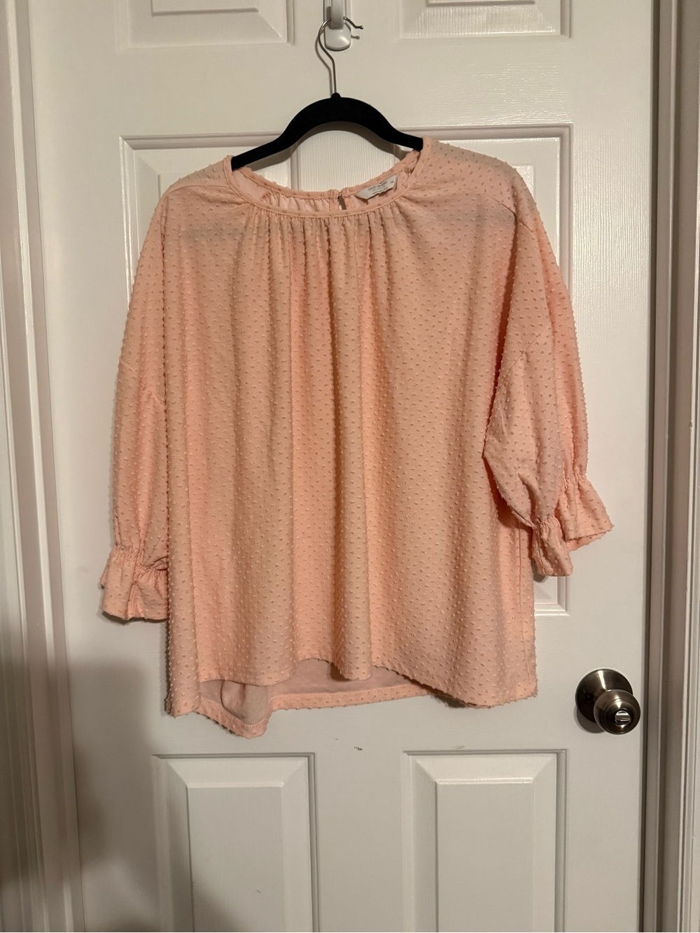 Lucky Brand Blush Pink Clip Dot Ruffle Sleeve Blouse Top XXL